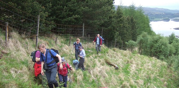 Jon Foote leads the way up An Stac (photo: Alan Dawson)