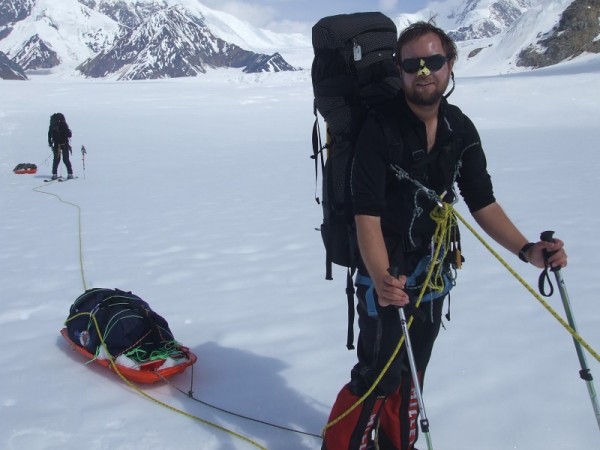 Bob Kerr carrying supplies for the ascent of Denali