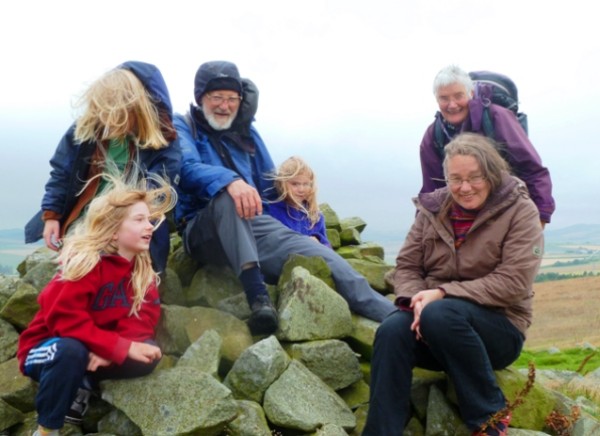 Margaret Squires and family on Drumcarrow Crag