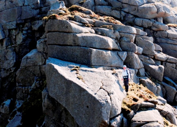 Sue Littlewood on Beinn Bharrain north ridge (photo: Trevor Littlewood)