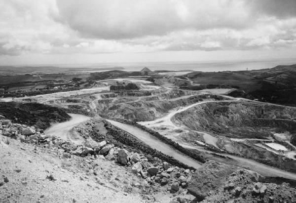 The glorious sea view from the top of the spoil tip which overtops Hensbarrow Beacon trig point