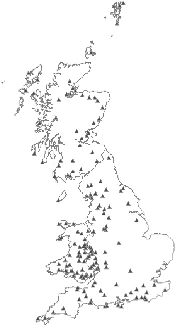 The distribution of the 162 sub-150m climb Marilyns