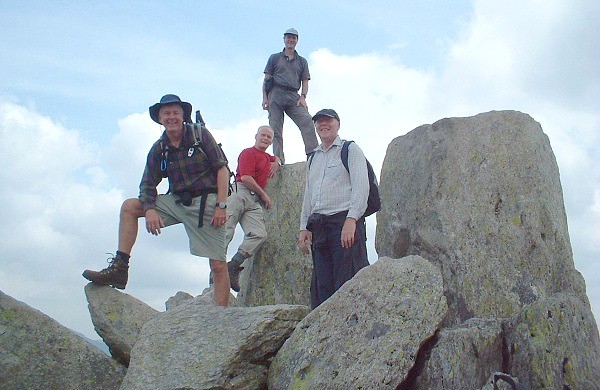 Tony Watson (right) with friends on Tryfan summit